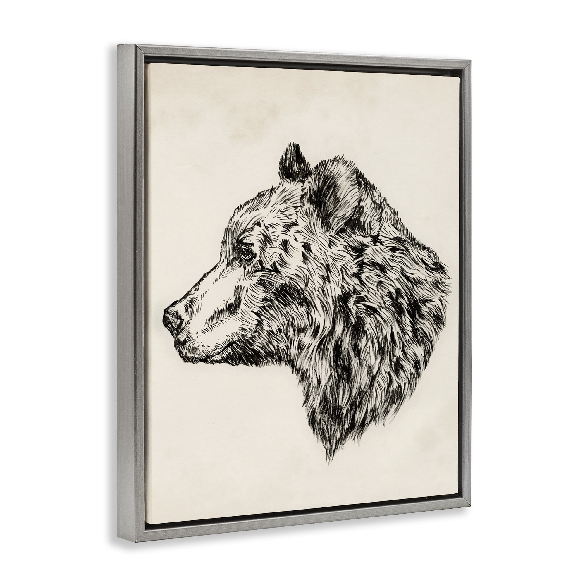 Stupell Industries Woodland Bear Drawing Animals & Insects Drawing Gray Floater Framed Canvas Art Print Wall Art, 17 x 21