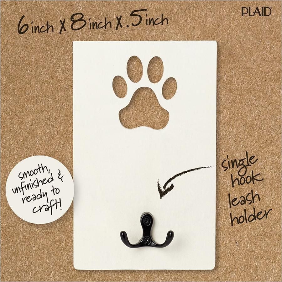 Plaid Unfinished Wood Surfaces Pet Leash Holder, 6" x 8" x .5", Plaid Pet Leash Holder