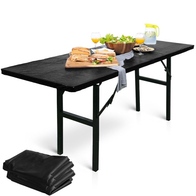 Linpro 2Pk Plastic Picnic Table Cloths Disposable For Parties 8Ft Picnic Table Covers With Elastic Fitted Camping Tablecloth Elastic Table Cover Rectangle Black Tablecloth Outdoor & Folding Tables