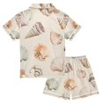 thumbnail image 2 of FORMRS Niños Short Sleeve Top and Pants Pajama Set Unisex Satin 2-Piece Sleepwear, Sizes 5-6Y, Green Watercolor Seashells, 2 of 8