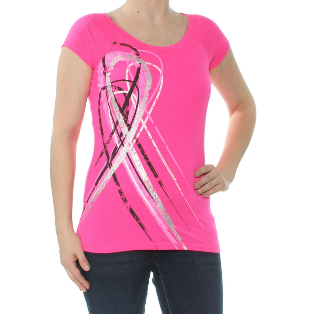 Ideology - IDEOLOGY Womens Pink Printed Breast Cancer Short Sleeve