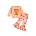 thumbnail image 1 of xiaxaixu Kid Girls Pants Set, Letters Print Sweatshirt with Pumpkin Print Flare Pants Halloween Clothes, 1 of 9