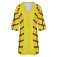 thumbnail image 5 of Baseball Texture Womens Dress With Pockets Summer V Neck 3/4 Sleeve Dress Plus Size Loose Dress, 5 of 7