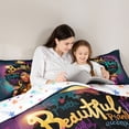 thumbnail image 4 of Castle Fairy Black Woman Graffiti Full Size Bedding Sets 7 Pieces,Abstract WatercolorFull Size Bed in a Bag,Teal Gold,Black Reversible, 4 of 7