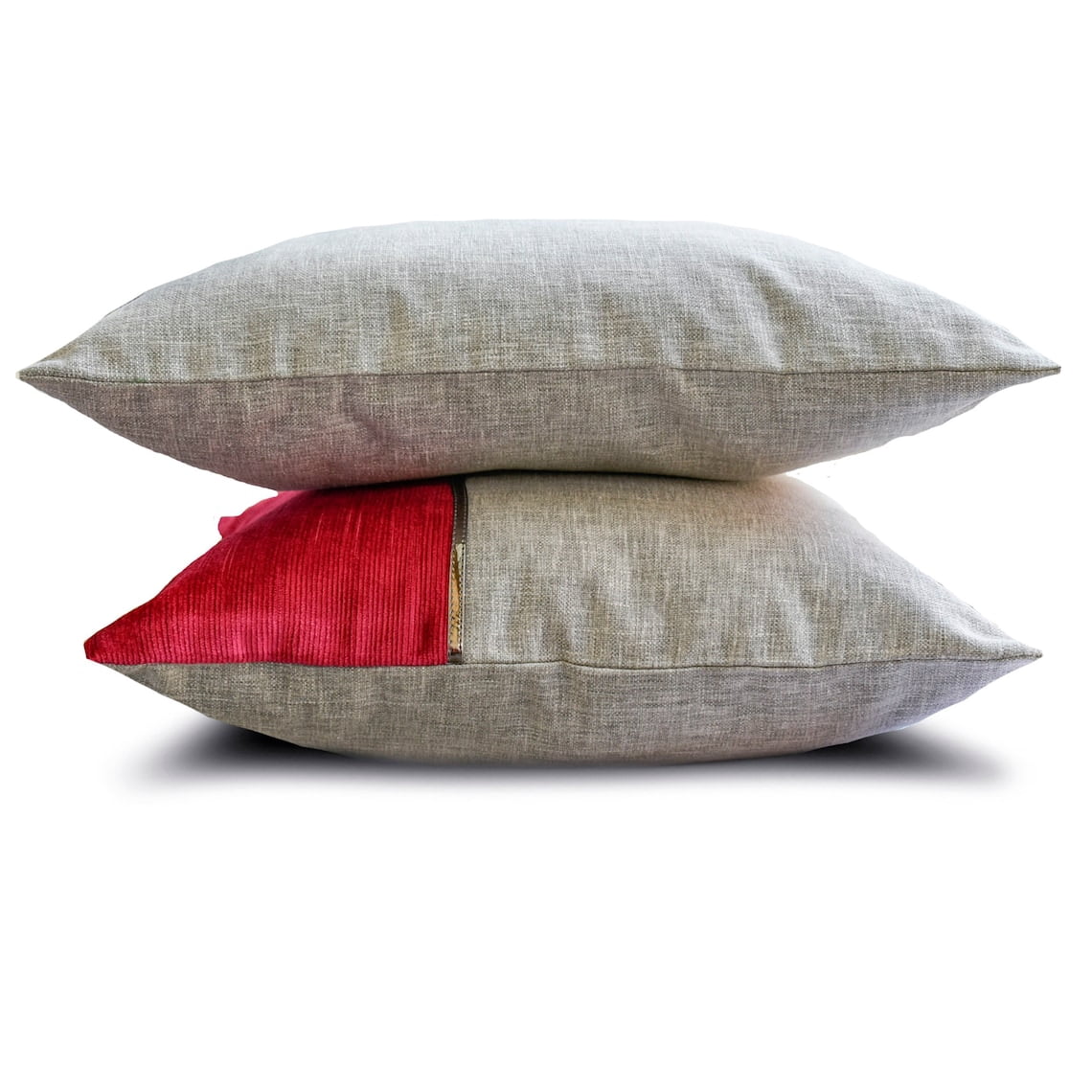 The HomeCentric Decorative Pillow Cases Red 24"x24" (60x60 cm) Linen Patchwork & Corduroy Throw Pillow Cover For Sofa, Patchwork Modern Style - Winterberry Red