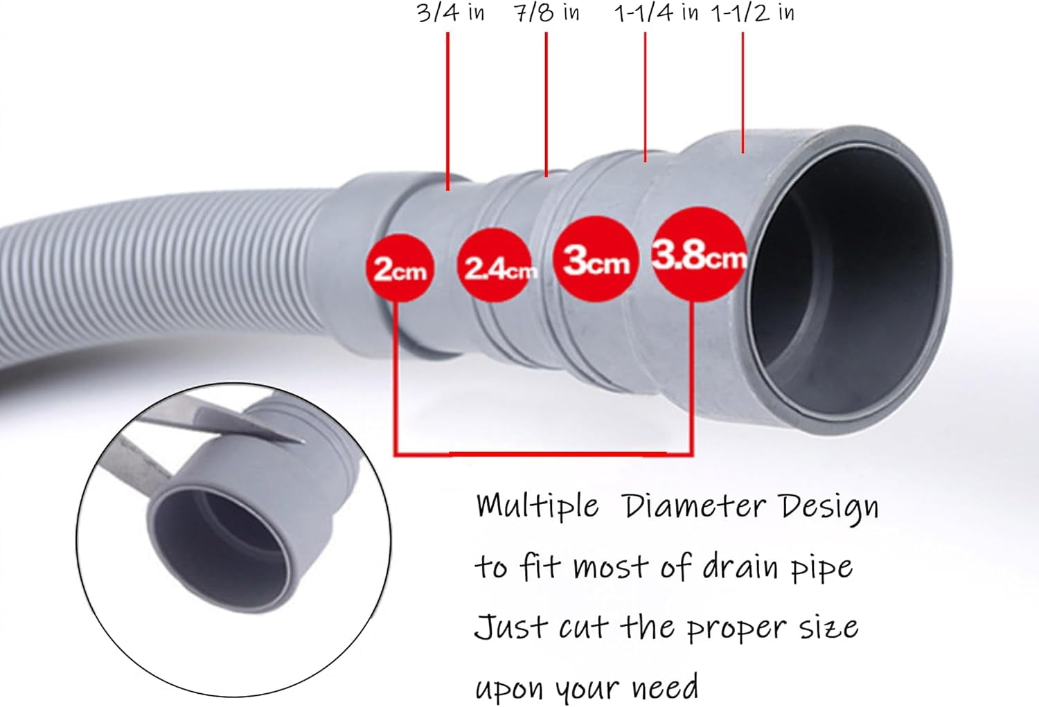 6 Feet Universal Washing Machine Drain Hose Flexible Dishwasher Drain Hose Extension Kits Corrugated Washer w/ 2 Clamps 1 adapter 1 U-Bend Holder