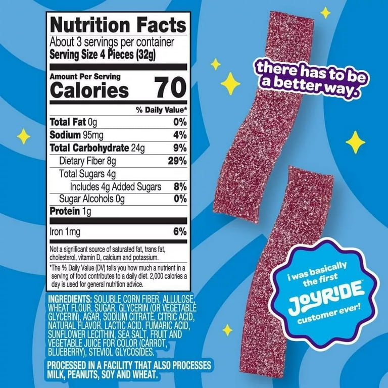 6 pack) Joyride Sour Blue Raspberry Strips Candy 3.5 oz - Walmart.com