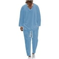thumbnail image 2 of Zylanna Men's Casual Outfit Sets, V-Neck Long Sleeve Elastic Waist 2 Piece Pullover + Pants Sets for Men Sky Blue, 2 of 6