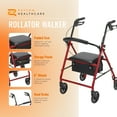thumbnail image 2 of Rhythm Healthcare 4 Wheel Rollator, Steel Walker with 12x12" Seat and 6" Wheels, Red, 2 of 5