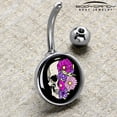 thumbnail image 4 of Floral Flowers Skull Belly Ring, 4 of 7