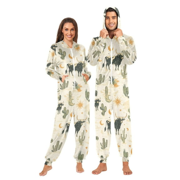 FORMRS Onesies Pajama for Adults Unisex Hoodie Winter Jumpsuit One Piece Sleepwear, Sizes S-2XL, Cowboy Pattern