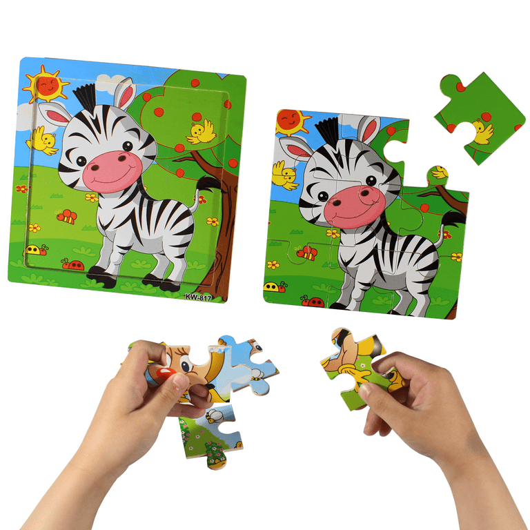  9 Pack Wooden Peg Puzzles for Toddlers with Puzzle