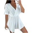 thumbnail image 3 of AnuYalue Wrap Jumpsuits for Women Short Sleeve Party Club Outfits Elastic Waist Short Ruffles Rompers Dressy White XXL, 3 of 9