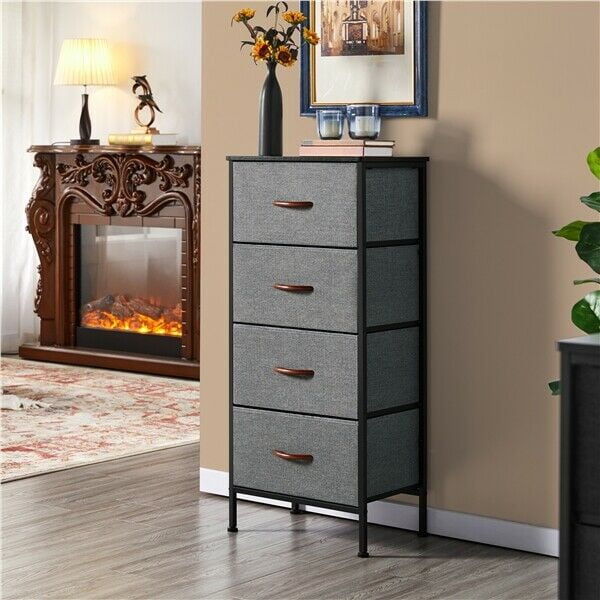 mDesign Narrow Dresser Storage Tower Stand with 4 Removable Fabric Drawers,  Gray
