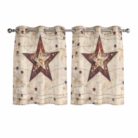 Texas Star Western Kitchen Curtains Short 45 Inch Length, Stars Country Retro Grommet Top Bedroom Living Room Curtains, Light Filtering Cafe Curtain Drapes 2 Panels Set 84''x45''