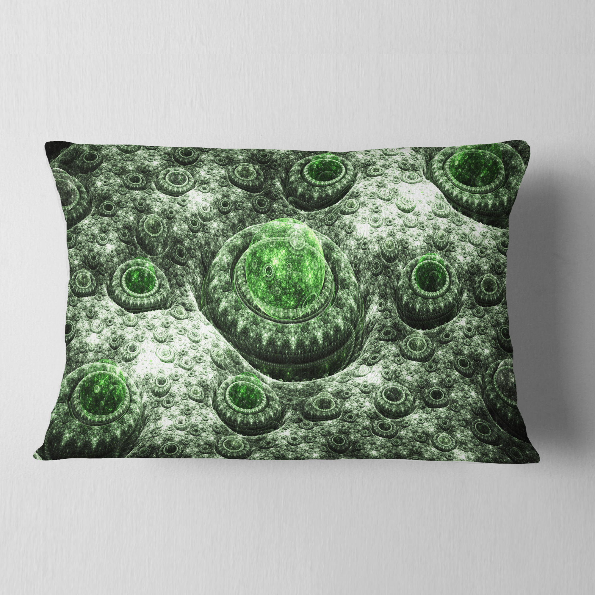 Designart Exotic Green Fractal Landscape - Abstract Throw Pillow - 12x20