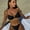 Black, variant on Women Textured Ruffled Bikini Set, Metal U Bar Front Spaghetti Straps Tie Side High Cut Solid Two Piece Beach Swimsuit