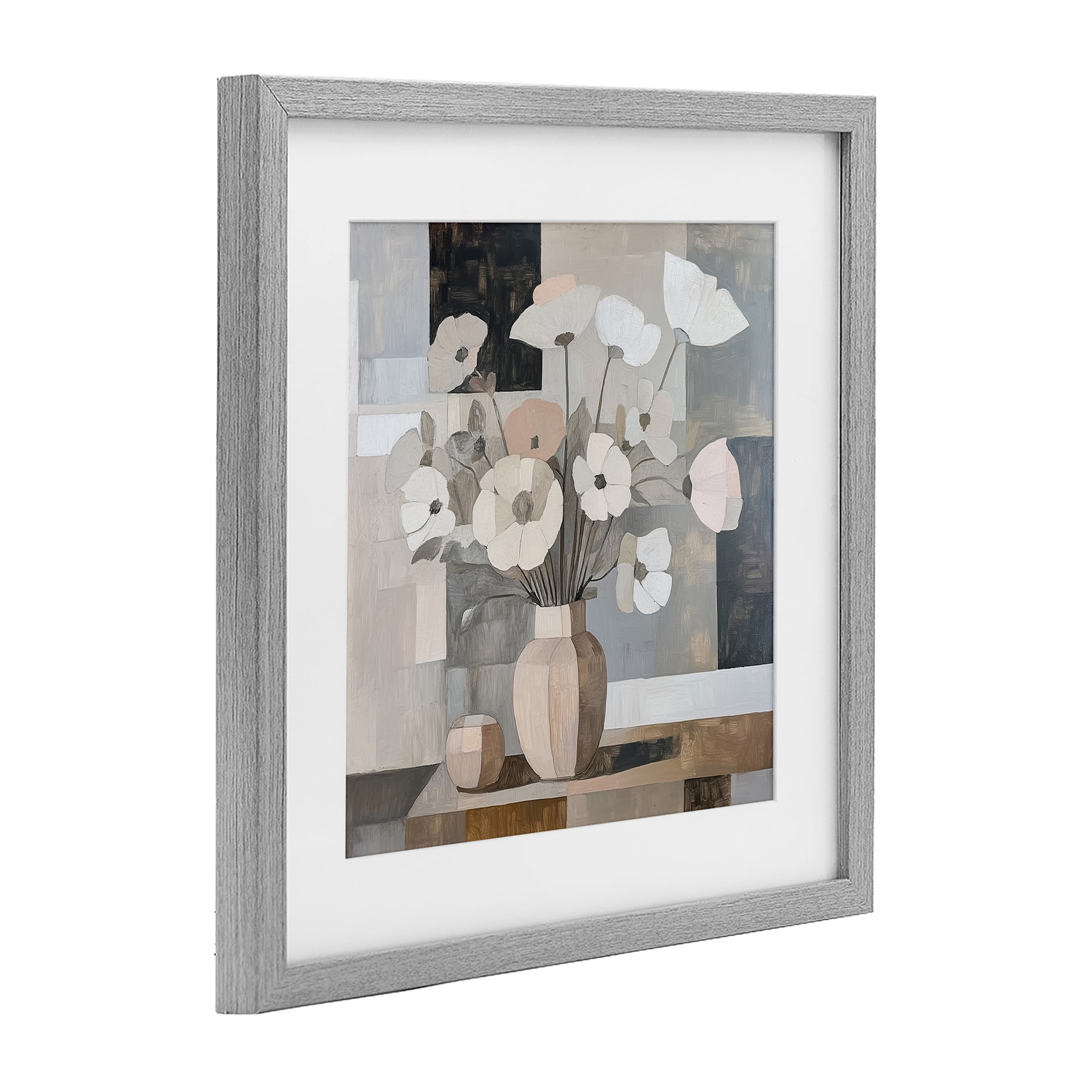 Stupell Industries Muted Pastel Poppies in Cubism Gray Framed Print Under Glass, design by Heidi Kuntz