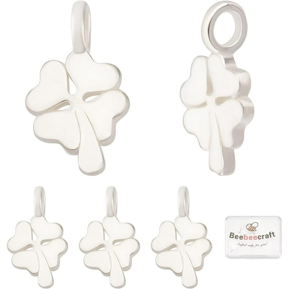 5Pcs Four Leaf Clover Charms 925 Sterling Silver Good Luck Charm St. Patrick's Day Shamrock Charms Pendants for Earring Necklace Anklet Bracelet Crafting