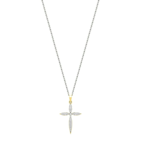 Dazzlingrock Collection Round White Diamond Encrusted Cross Pendant Pointed Edges with 18 inch Silver Chain for Women (0.24 ctw, Color I-J, Clarity I1-I2) in 14K Yellow Gold