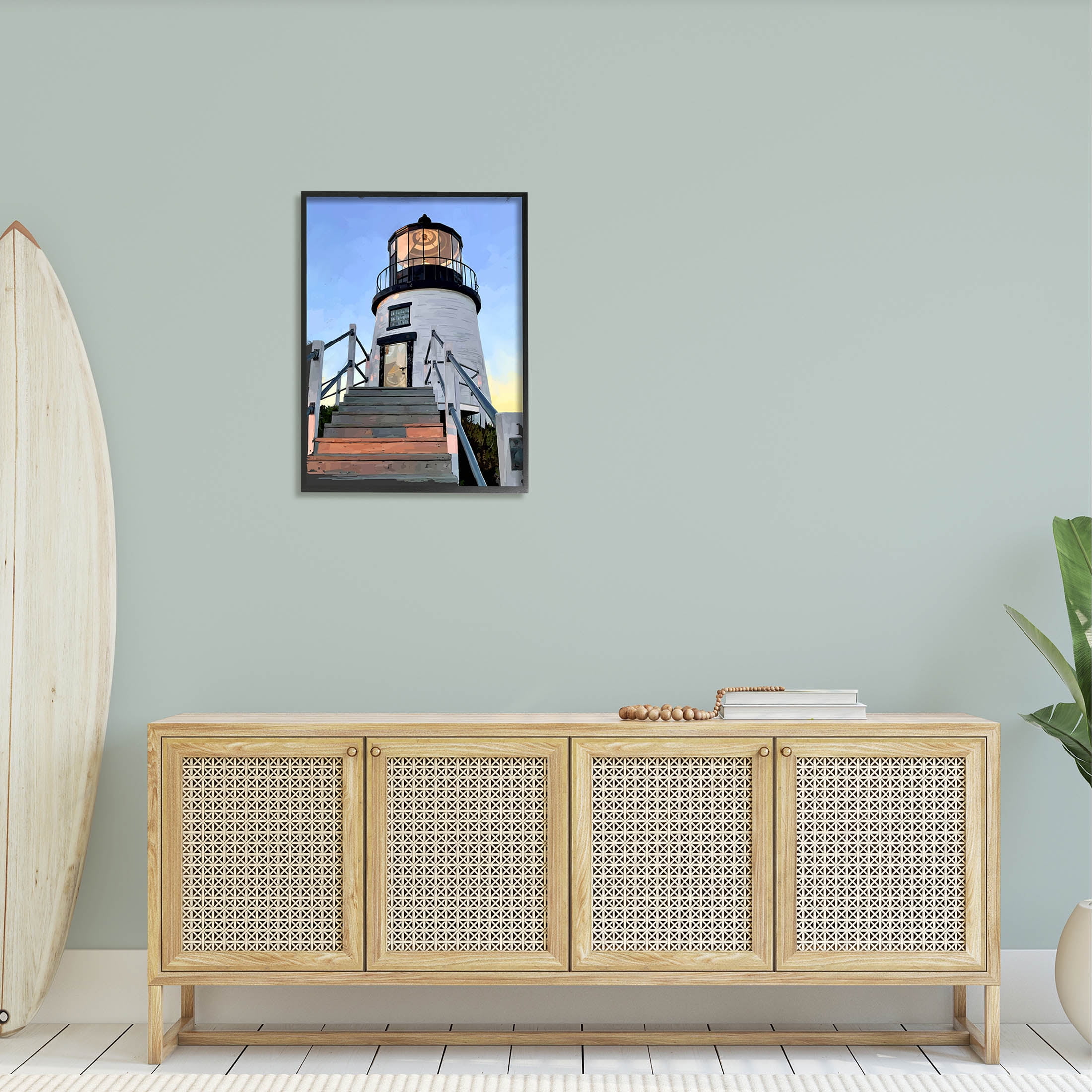 Coastal Lighthouse Beacon Coastal Graphic Art Black Framed Art Print Wall Art