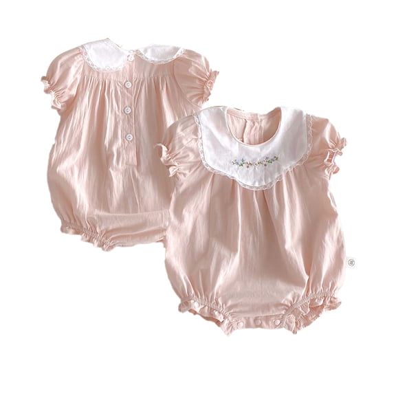 LYMAYTER 3-24M ‌‌‌‌‌‌‌‌Newborn Baby Girls Bubble Sleeve Romper Embroidered Ruffles Short-Sleeve Lightweight‌
