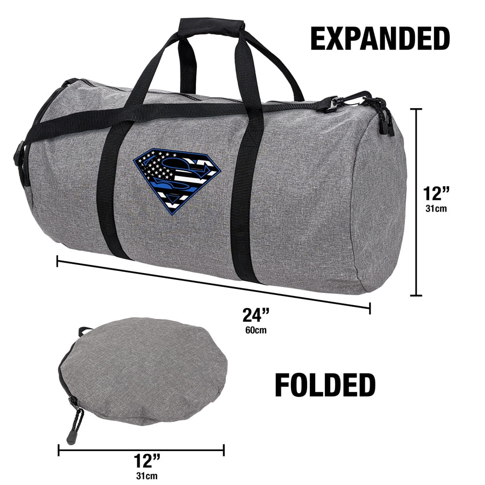 Superman Thin Blue Line Flag Shield Logo Lightweight Duffel Bag for Sports and Gym Packable for Travel