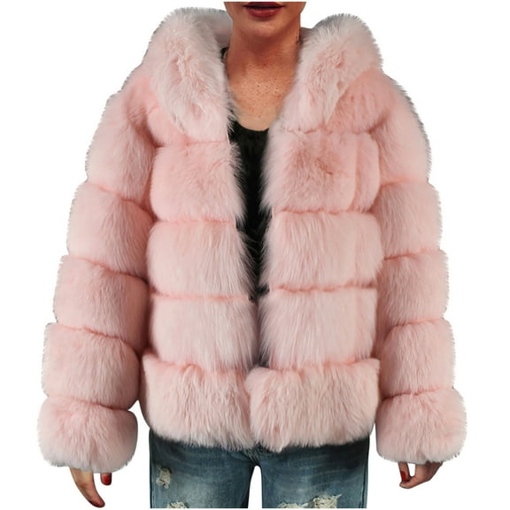 RYRJJ Women's Winter Parka Coat Warm Faux Fur Overcoat Long Sleeve Open Front Coat Jacket Outwear with Hood