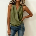 thumbnail image 5 of FDGIU Women's Halter Wrap V Neck Sleeveless Tank Top, Solid Cotton Linen Woven Side Drawstring Ruched Cropped Casual Blouse, 5 of 5