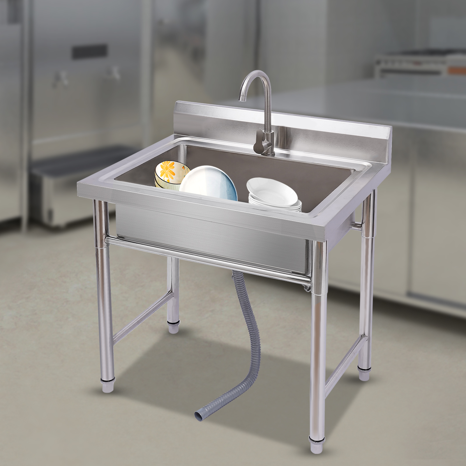 Modern Stainless Steel Utility Sink Single Bowl Free Standing Kitchen Sink Farmhouse for Home, Restaurant