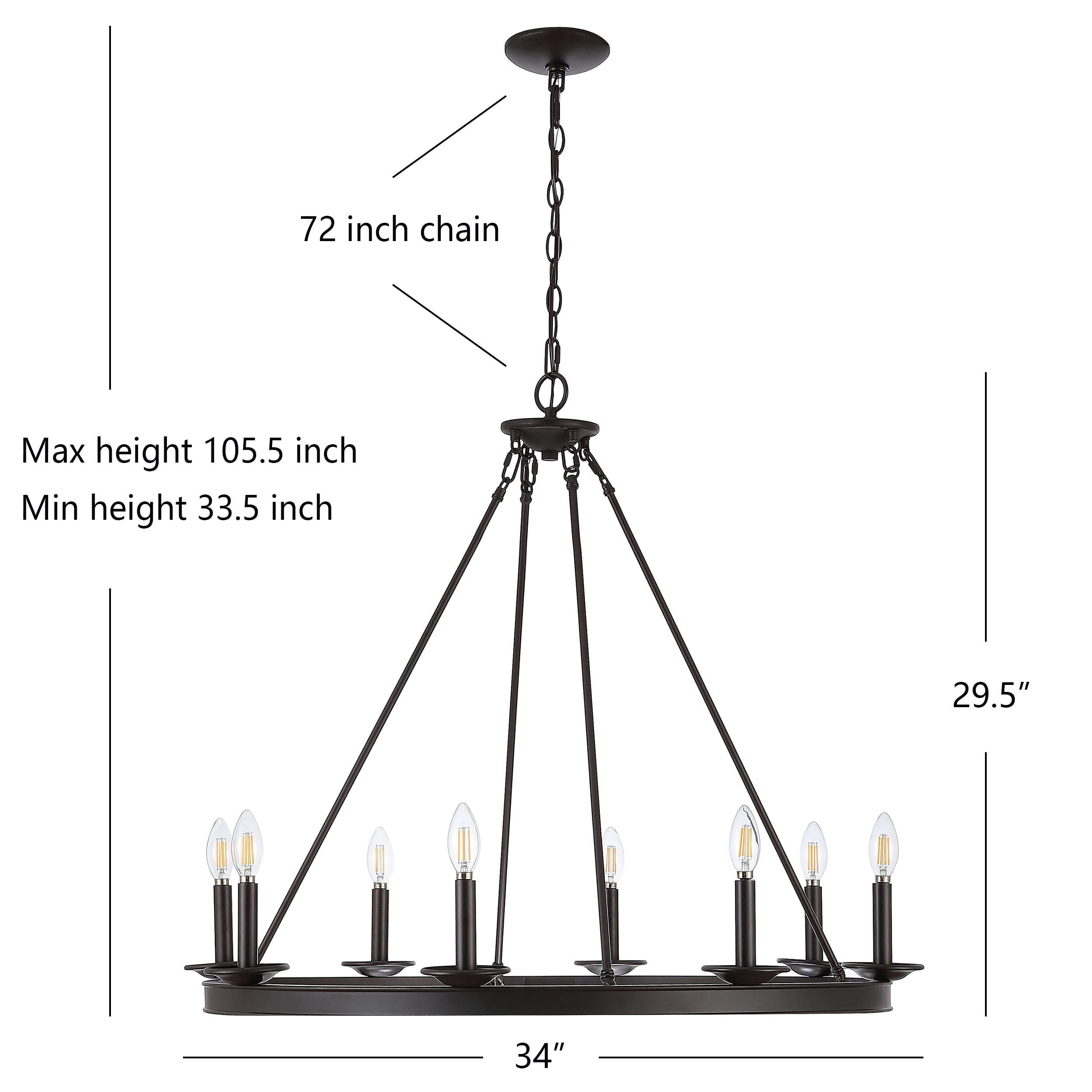 SAFAVIEH Fauna 8 Light Industrial Adjustable Chandelier, Bronze Black
