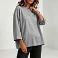 thumbnail image 6 of Hurxie Womens T-Shirt Casual 3/4 Sleeve Boxy Tops Loose Fit Crew Neck Basic Shirts Gray,L, 6 of 7