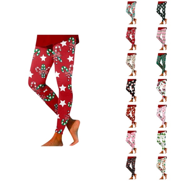 Christmas Leggings for Women Elastic High Waist Festive Print Holiday Leggings Lifting Workout Yoga Pants