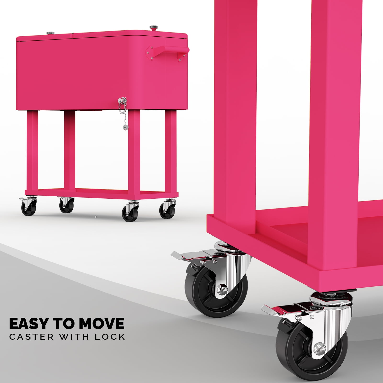 Ktaxon 80 Qt Rolling Ice Chest Cooler Cart Outdoor Trolley with Storage Shelf, Bottle Opener & Cap Collector for 48 Hour Cold Drinks,Bright Pink