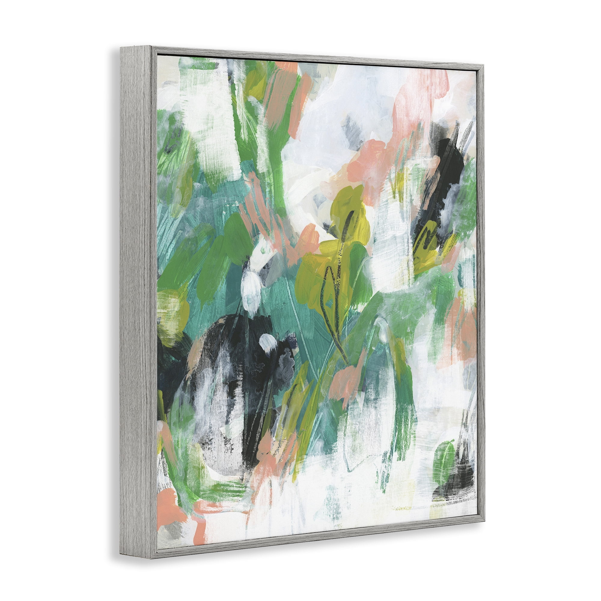 Stupell Industries Chaotic Green & Pink Abstract Abstract Painting Gray Framed Art Print Wall Art, 11 x 14