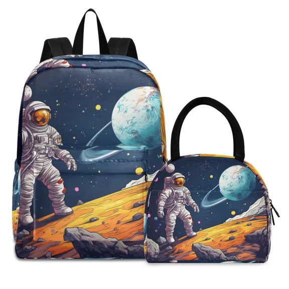 ALAZA Backpack Set Astronaut Space Elementary School Bags Student BookBag with Lunch Bag