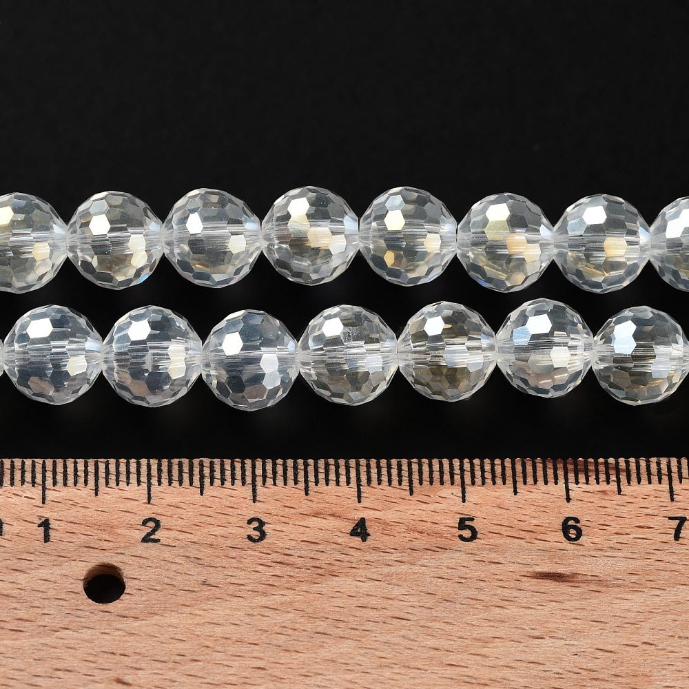 Electroplate Glass Bead Strands AB color Plated Faceted(96 Facets) Round Clear AB 10mm Hole: 1mm 72pcs/strand 26 inch