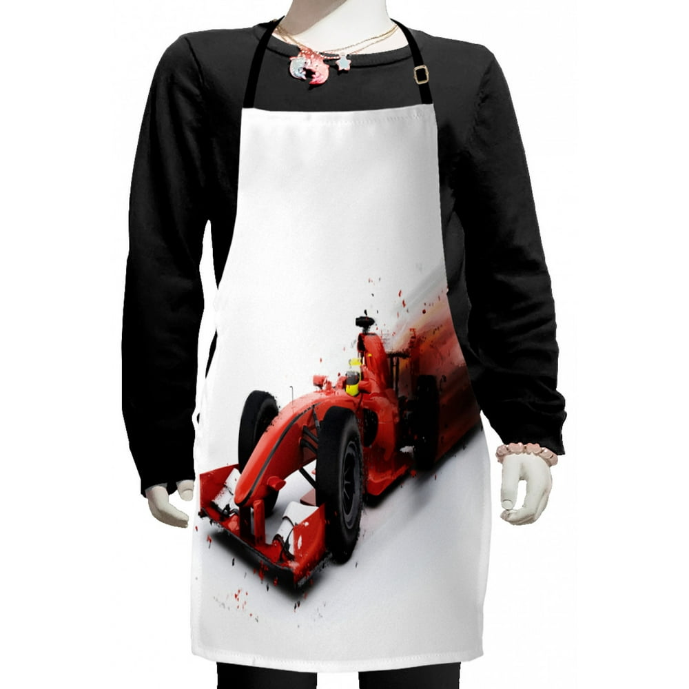 Cars Kids Apron, Generic Formula Racing Car Illustration with Special Effect Turbo Motion Auto