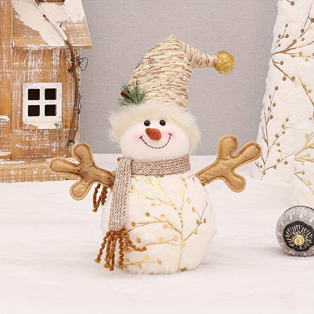 1pc Plush Cute Round Hat Snowman Doll Ornament, Christmas Decoration Supplies, Window Ornaments
