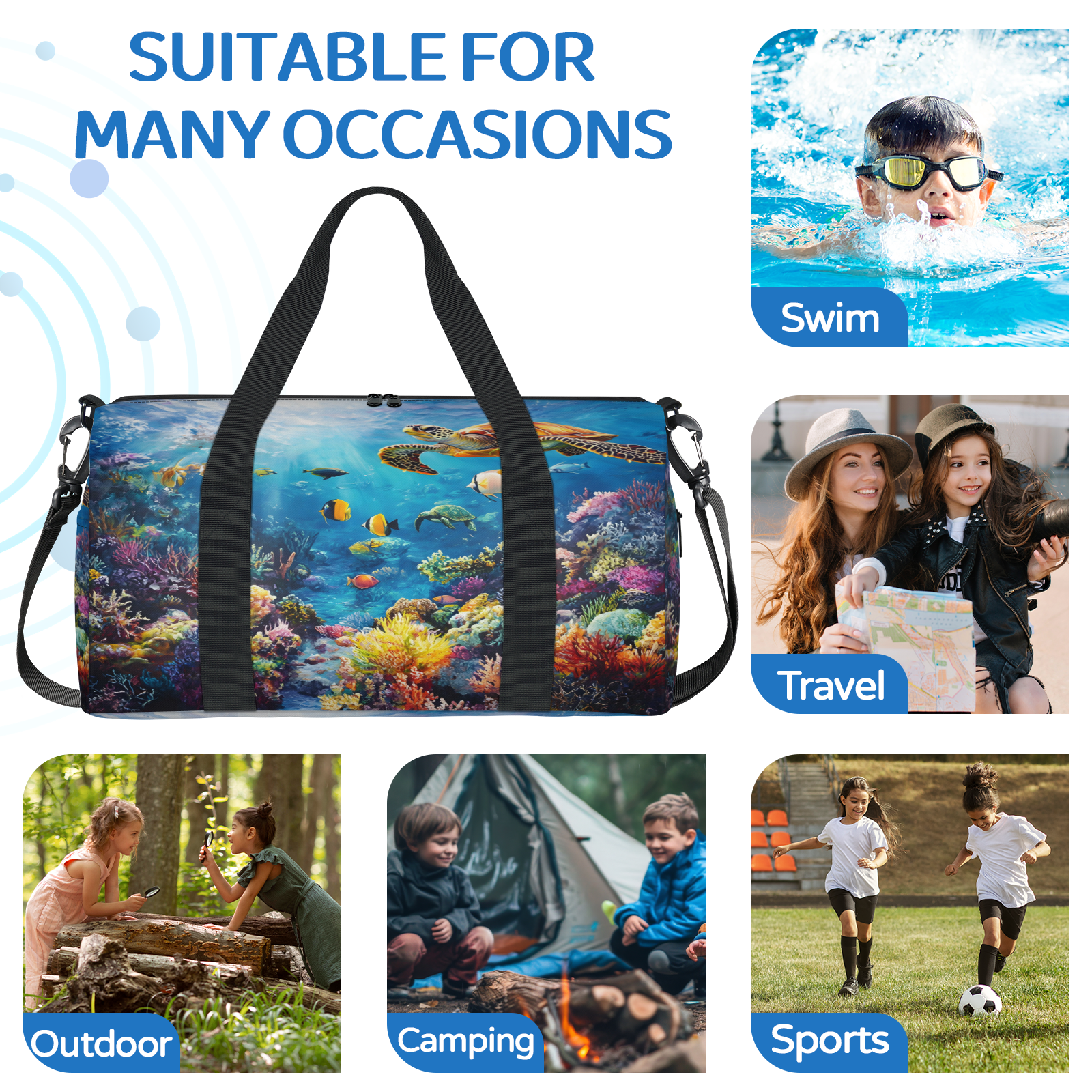 Herdesigns Sea Turtles Gym Bag for Women, Ocean Animal Duffle Bag for Travel Sport, Lightweight Waterproof Carry on Weekender Overnight Dance Yoga Workout Bags