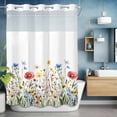 thumbnail image 6 of Spring Flower No Hooks Shower Curtain with Snap-in Liner Blue Red Yellow Floral Leaves Natural Shower Curtains for Bathroom, Waterproof, Easy Install, Washable 48"x72", 6 of 9