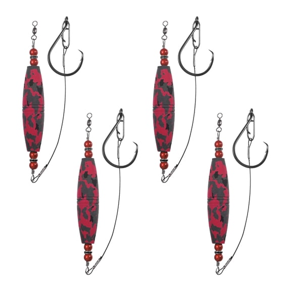Uxcell 4-Pack Catfish Float Rigs, 3 Inch EVA Buoyancy Foam Fishing Bobbers Popping with Swivel and Hooks Floats Rattling Cork Catfish Gear [Red]