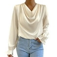 thumbnail image 1 of Camisa de manga larga de gasa para mujer, camiseta holgada con cuello en V drapeada, 1 of 6