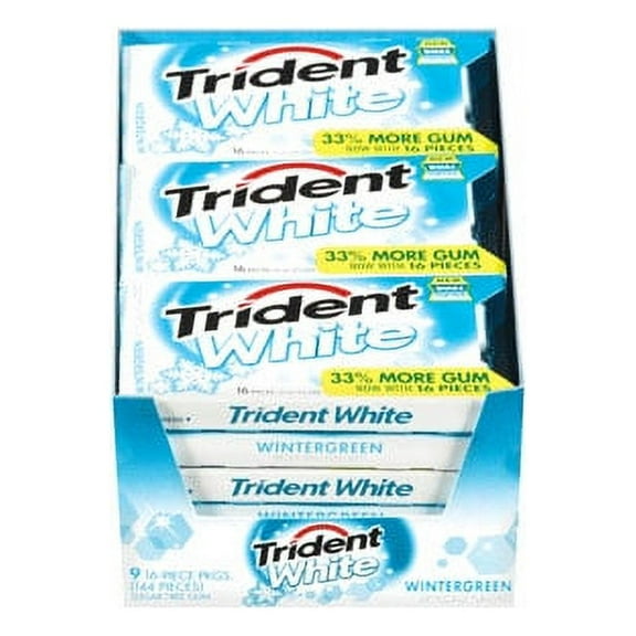 Trident White Sugar Free Gum, Wintergreen - 16 Gum Pieces in a pack, 9 Pack, 2 Pack