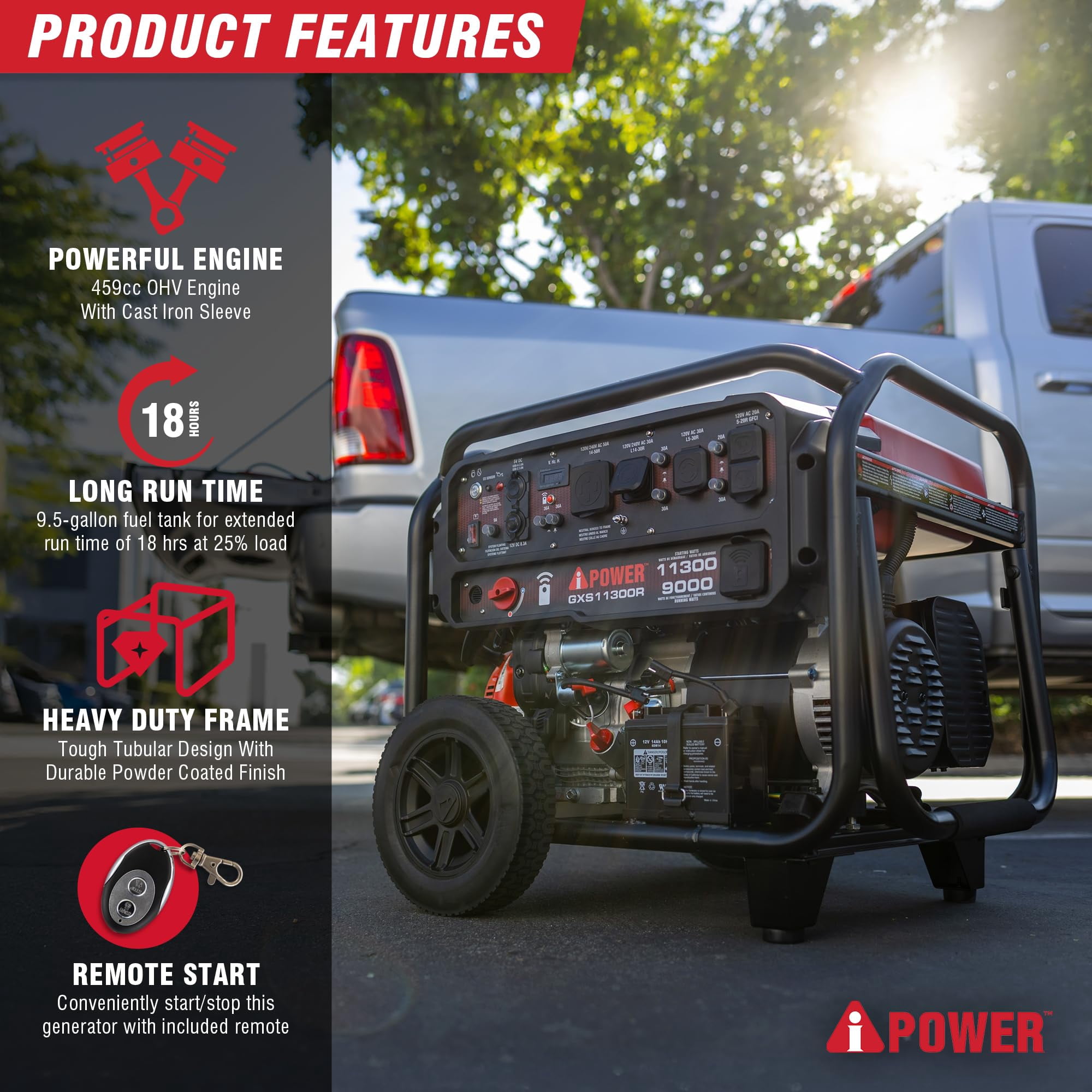A-iPower 11300-Watt Remote Start Gas Powered Portable Generator with CO Sensor Shutdown