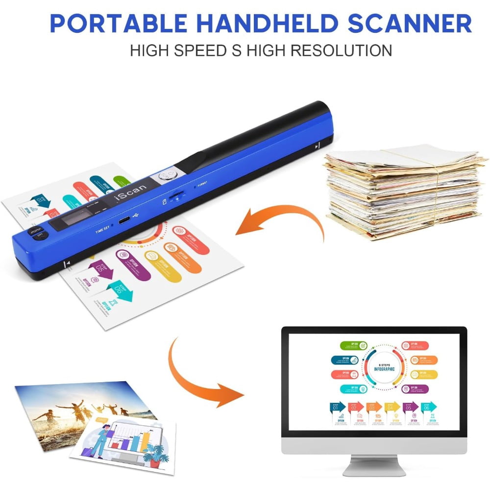 Portable 900DPI A4 Document Photo Scanner, 32GB SD Card, Plug & Play for Instant PDF/JPG Scans, for Business Receipts Books Smartphones & Computers