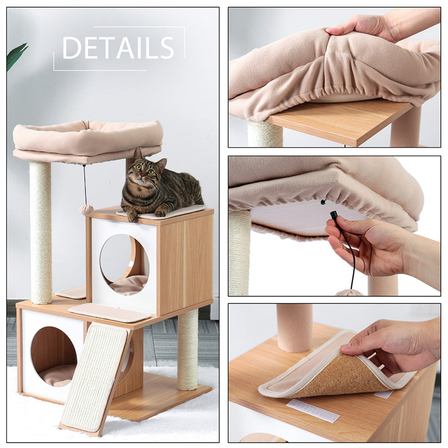 Pefilos Road Cat Tree Tower for Adult Cats Wooden Cat Tower with Double Condos Cat Nest for Indoor Cats, Cat Houses for Indoor Cats Spacious Perch, Beige Pefilos Road Cat Tree Tower for Adult Cats Wooden Cat Tower with Double Condos Cat Nest for Indoor Cats, Cat Houses for Indoor Cats Spacious Perch, Beige