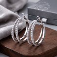 thumbnail image 5 of YEUOYEA Silver Plated Cubic Zirconia Hoop Earrings for Women, Double Row Inside Out,25/30/40mm, 5 of 7