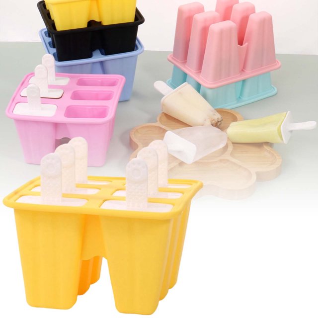 KER Children's Silicone Ice 6 Grid Set | Food Grade Ice Grid+PP Stick DIY Ice Making | Available In 5 Colors Easy To Release Non Stick To Hands