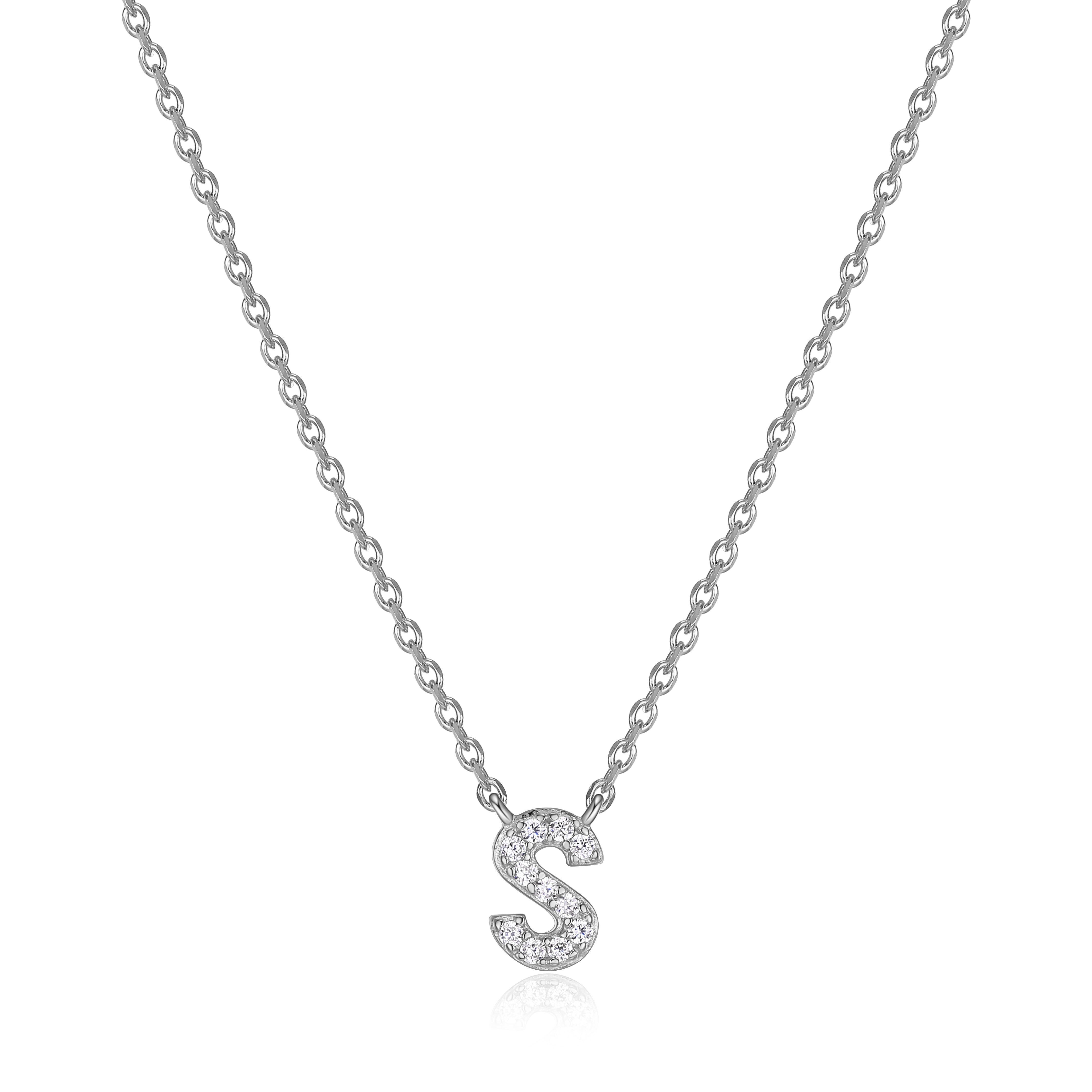 Forever Facets Women's Initial Letter "S" CZ Necklace in Sterling Silver, 18 inch